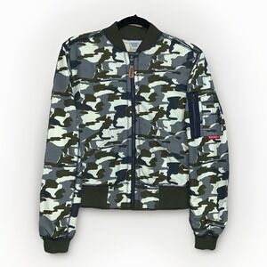 Dickies Girl  Camo Short Waist Lightweight Jacket Jr-Lrg Leather Zip Detail VTG